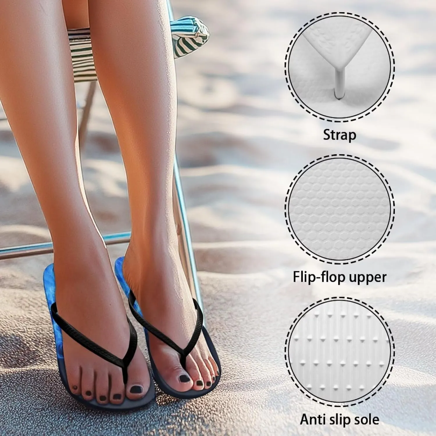 Womens Thong Flip Flop Flat Sandals Non-Slip Wide Width Beach Flip Flops Casual Bathroom Shoes