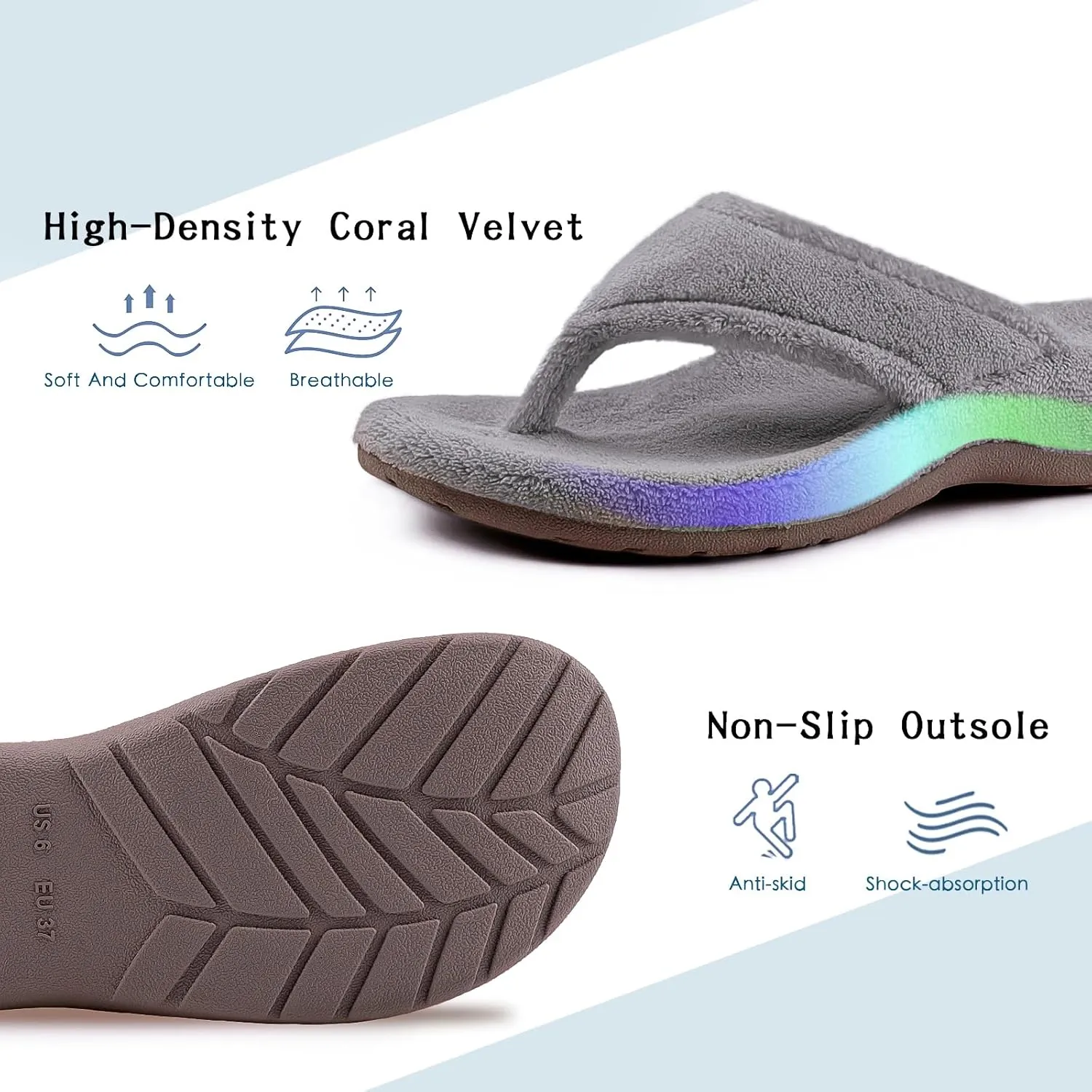 Women's Thong Spa Slippers with Arch Support Flip Flop House Slippers for Women Indoor and Outdoor