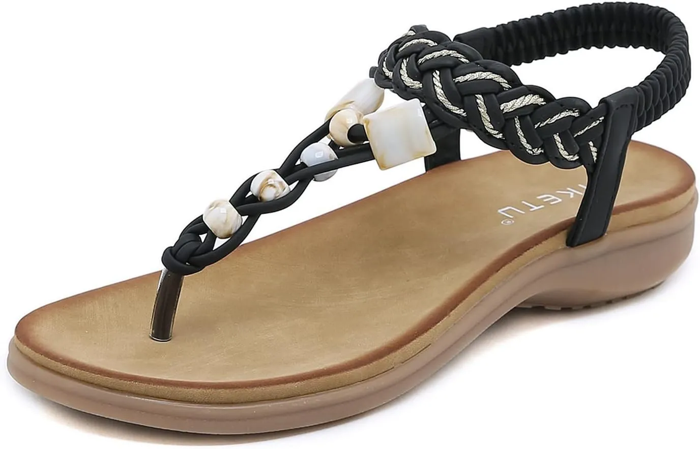 Women's Toe Separate Elastic Straps Open Toe Wedge Sandals Slingback Fashion Beach Flip Flops Shoes T-Strap