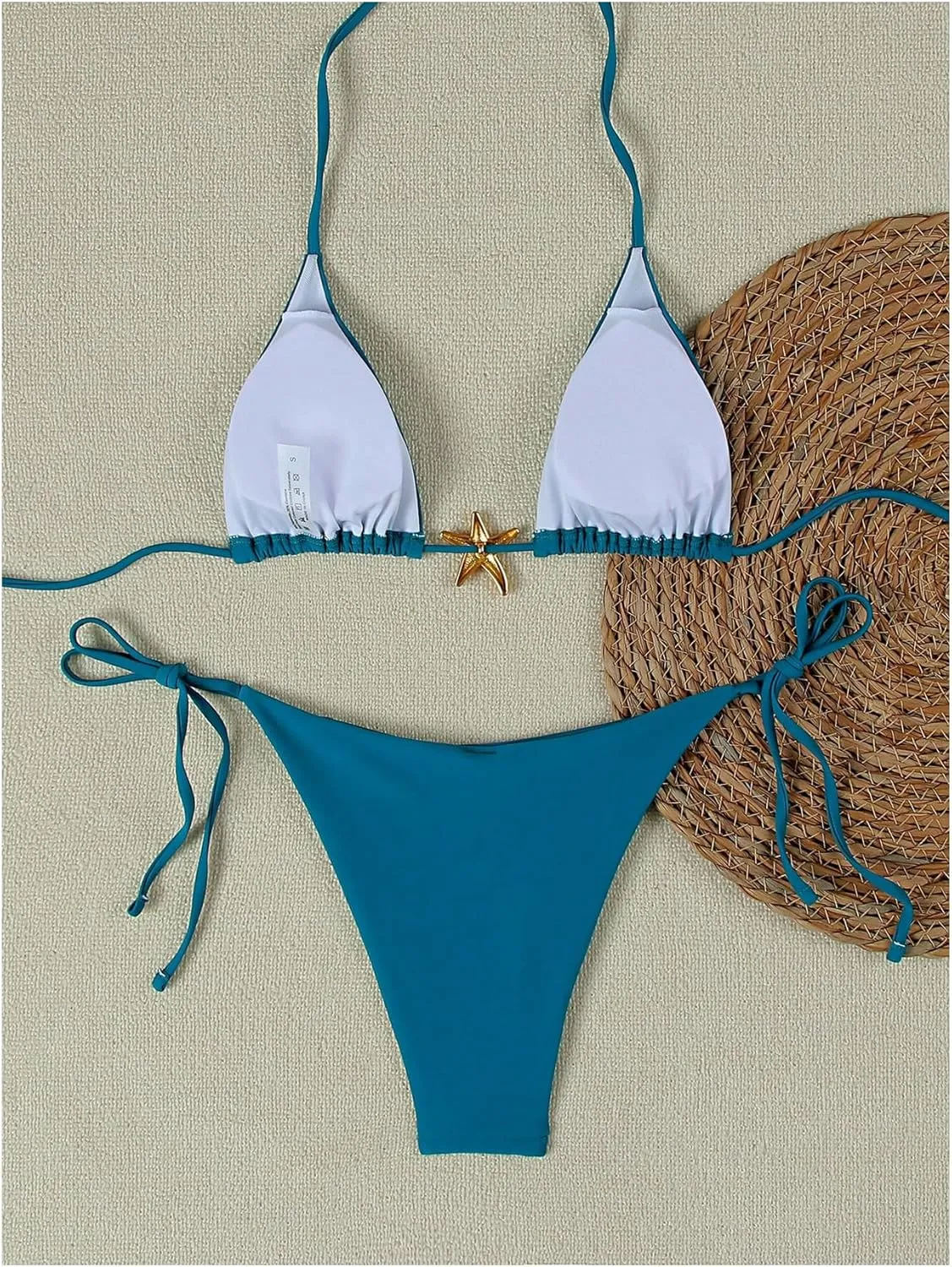 Women's Two Piece Bikini Set Star Decor Halter Triangle Swimsuit Tie Side Bathing Suit Beachwear
