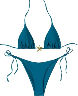 Women's Two Piece Bikini Set Star Decor Halter Triangle Swimsuit Tie Side Bathing Suit Beachwear