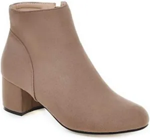 Women's Vegan Suede Dress Ankle Boots Round Toe Zipper Comfy Block Low Heel Booties Dressy Short Boot