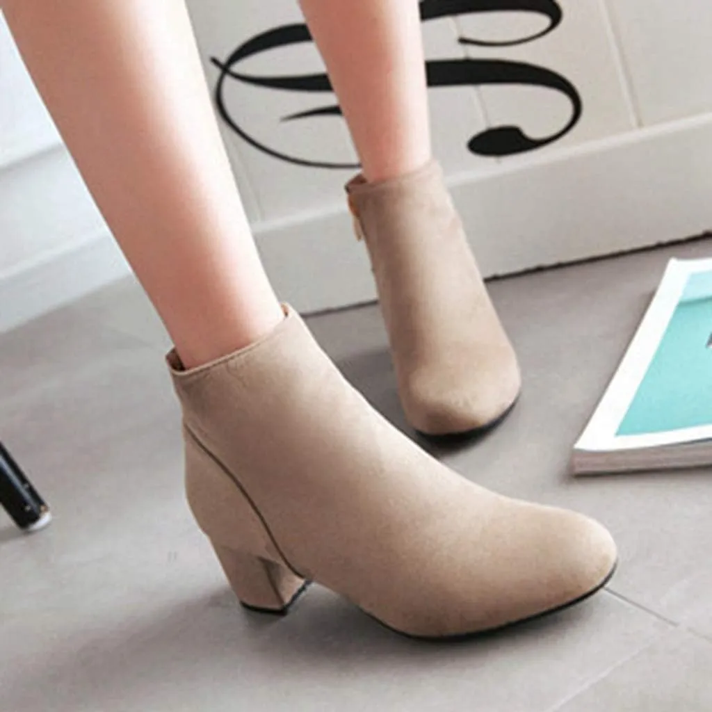 Women's Vegan Suede Dress Ankle Boots Round Toe Zipper Comfy Block Low Heel Booties Dressy Short Boot