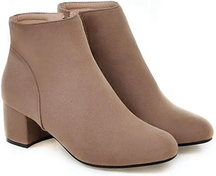Women's Vegan Suede Dress Ankle Boots Round Toe Zipper Comfy Block Low Heel Booties Dressy Short Boot