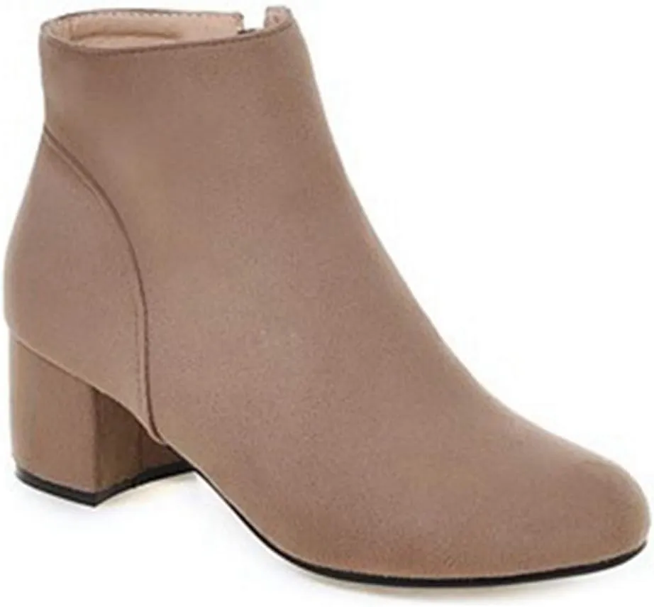 Women's Vegan Suede Dress Ankle Boots Round Toe Zipper Comfy Block Low Heel Booties Dressy Short Boot