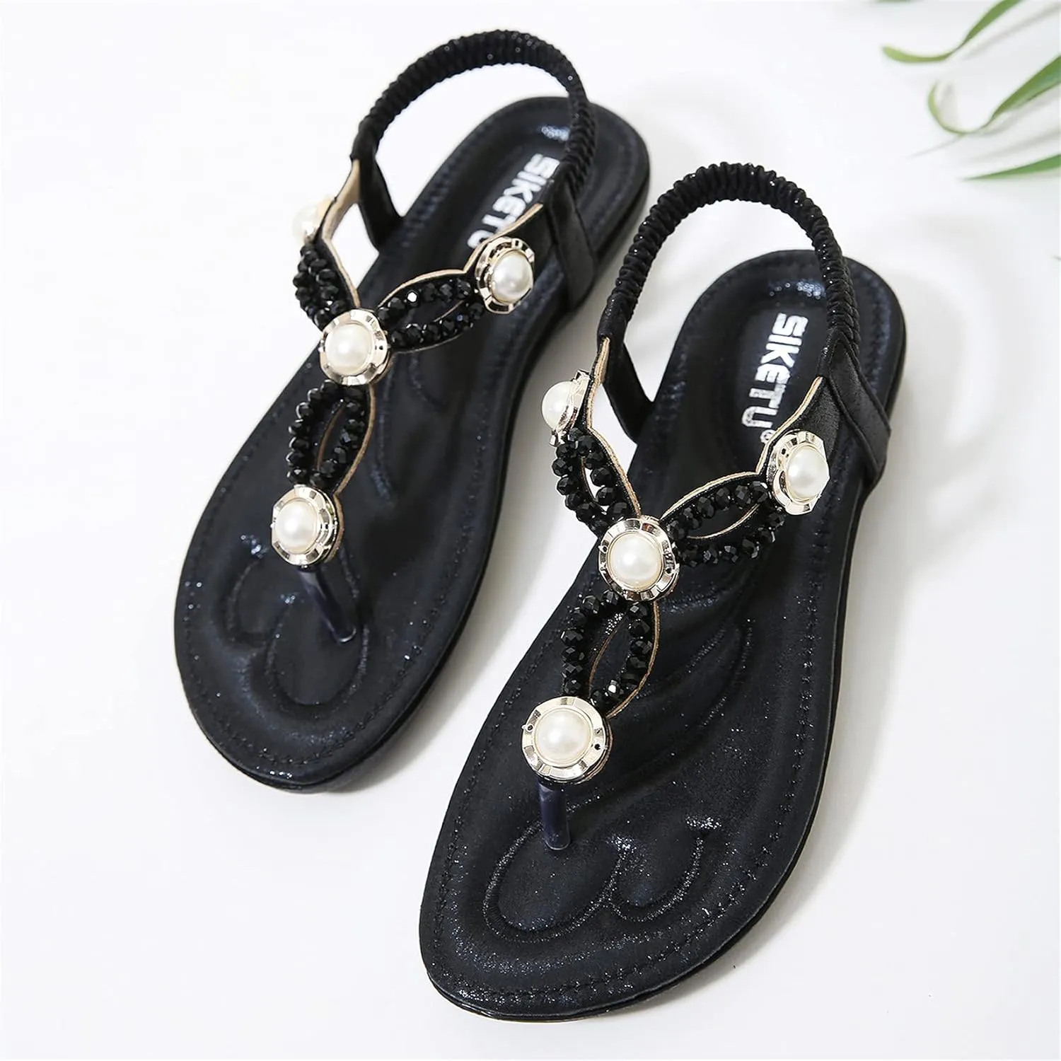 Women's Wedding Sandals Crystal with Rhinestone Beaded Bohemian Dress Flip-flop Gladiator Shoes Plus-size