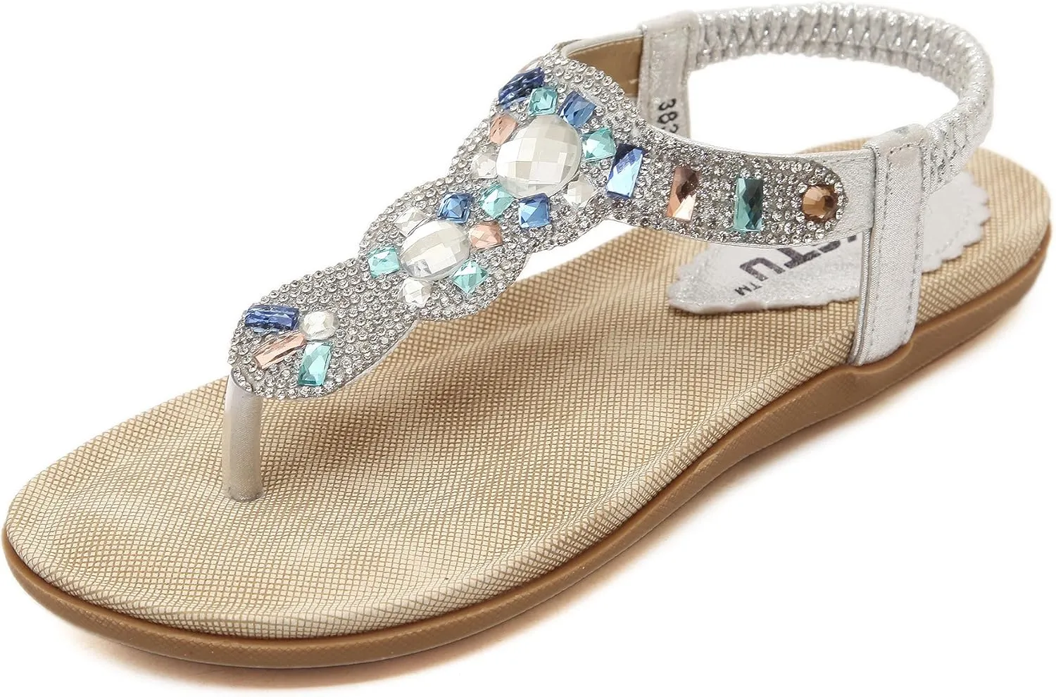 Women's Wedding Sandals Crystal with Rhinestone Beaded Bohemian Dress Flip-flop Gladiator Shoes Plus-size