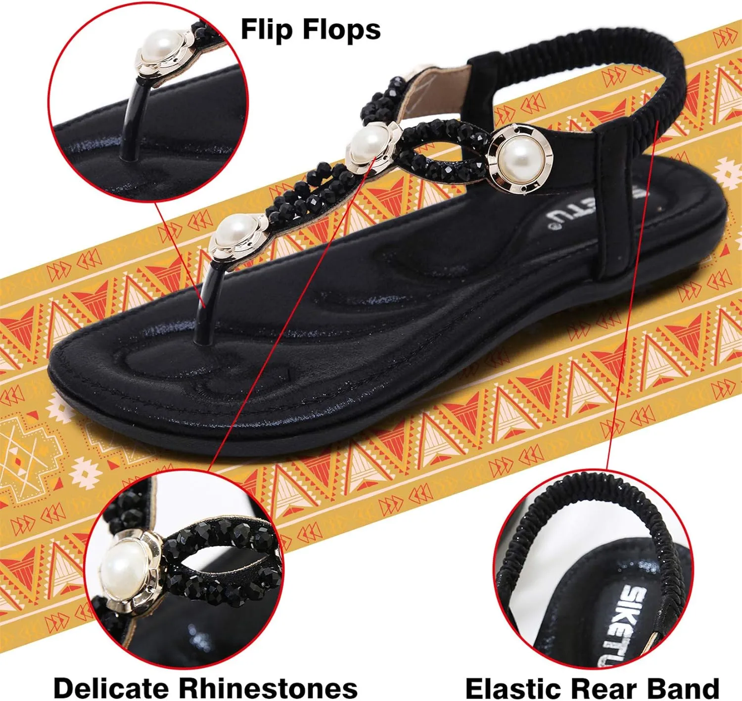 Women's Wedding Sandals Crystal with Rhinestone Beaded Bohemian Dress Flip-flop Gladiator Shoes Plus-size