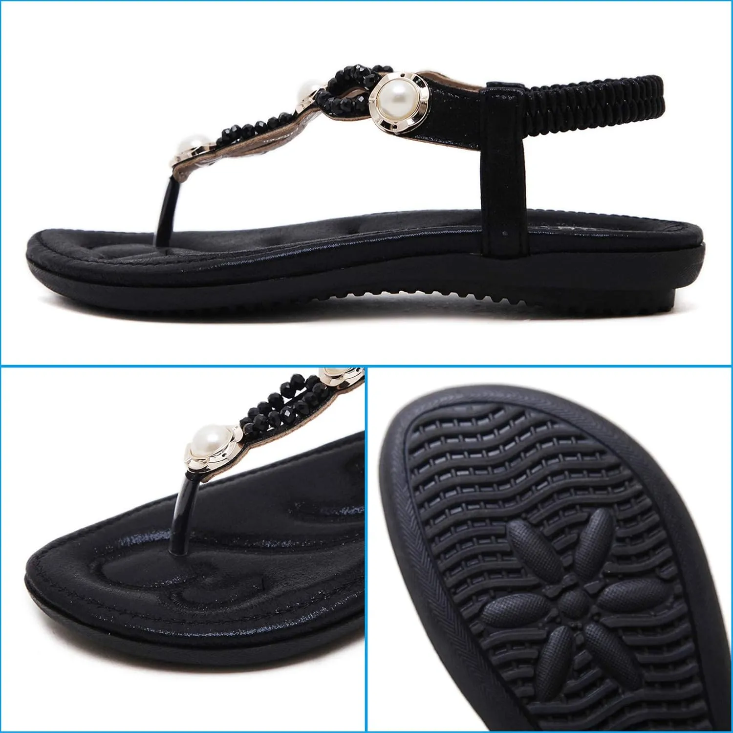Women's Wedding Sandals Crystal with Rhinestone Beaded Bohemian Dress Flip-flop Gladiator Shoes Plus-size