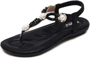 Women's Wedding Sandals Crystal with Rhinestone Beaded Bohemian Dress Flip-flop Gladiator Shoes Plus-size