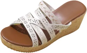 Women's Wide Width Wedge Slides Sandals Slip on Cork Platform Pumps Comfortable Open Toe Flip Flop Cross Strap Slipper
