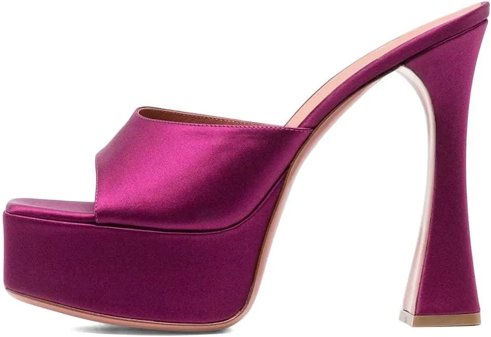 XYD Women Open Square Toe Platform Slide Sandals High Chunky Heel Slip On Mule Slippers Backless Party Event Dress Shoes