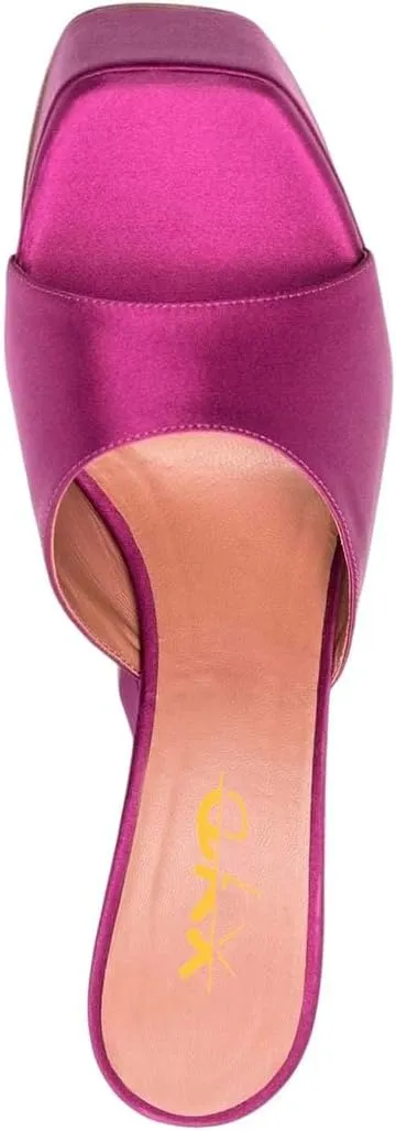 XYD Women Open Square Toe Platform Slide Sandals High Chunky Heel Slip On Mule Slippers Backless Party Event Dress Shoes