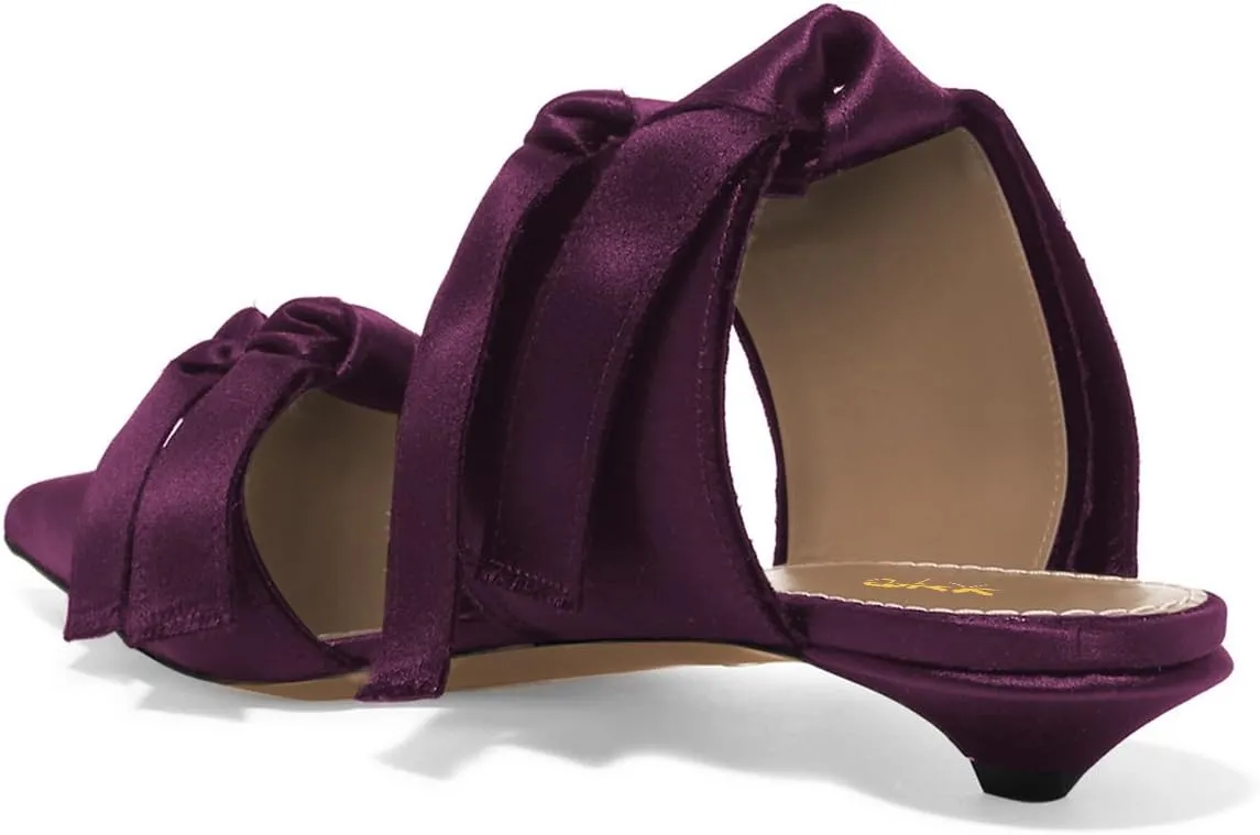 XYD Women Pointed Toe Low Kitten Heel Slide Sandals Slip On Cut Out Mule Backless Shoes