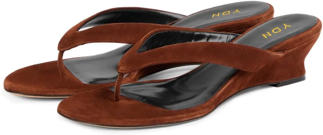 YDN Women Comfortable Open Toe Flip Flop Sandals Slip On Wedge Low Heel Slides Slippers Daily Shopping Outdoor Shoes Size 4-16 US