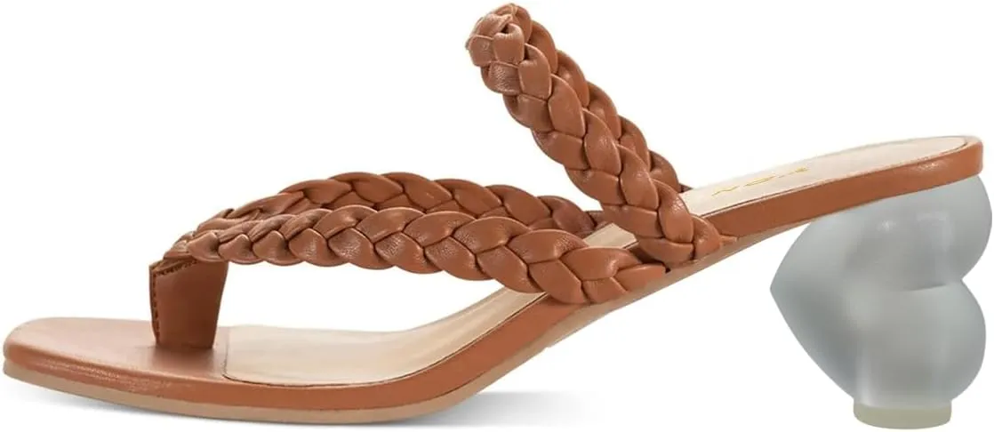 YDN Women Dressy Ankle Strap Flip Flop Square Open Toe Mules Slip On Sandals Braid Slippers Heart Shape Frosted Transparent Chunky Mid Heels Shoes Party Daily Size 4-15 US