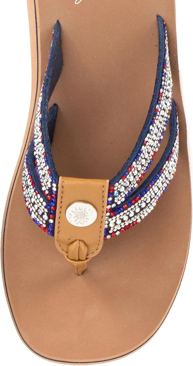Yellow Box Women's Krista Flatform Flip-Flop, Platform Sandal, Sparkling Rhinestones, Medium-Height Wedge