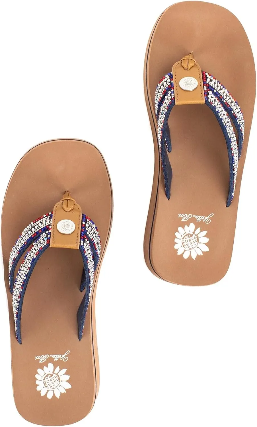 Yellow Box Women's Krista Flatform Flip-Flop, Platform Sandal, Sparkling Rhinestones, Medium-Height Wedge