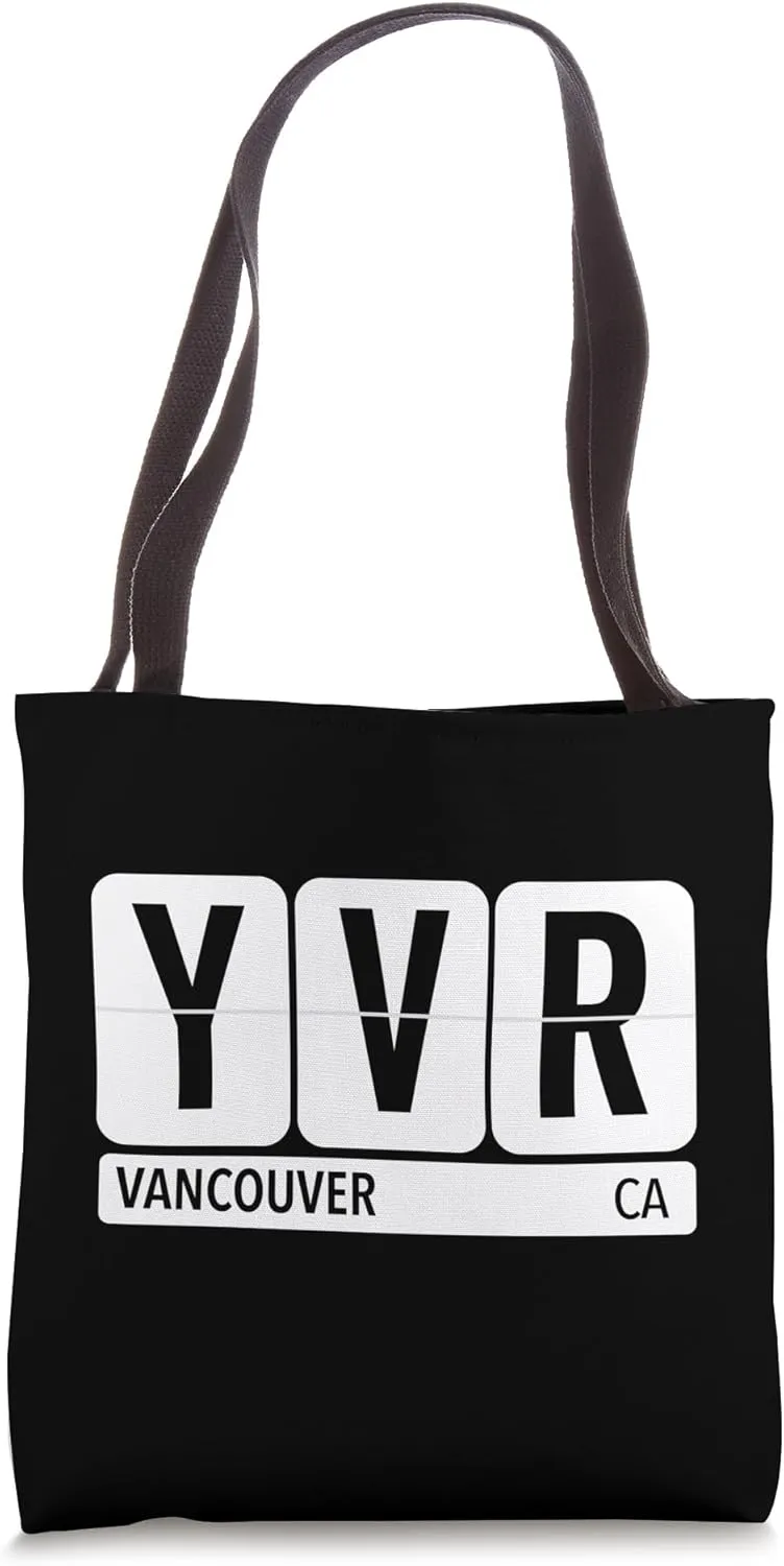 YVR Vancouver Canada Travel Souvenir Black Text Tote Bag