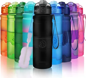 ZORRI Sports Water Bottle, 400/500/700ml/1L, BPA Free Leak Proof Tritan Lightweight Bottles for Outdoors,Camping,Cycling,Fitness,Gym,Yoga- Kids/Adults Drink Bottles with Filter, Lockable Pop Open Lid